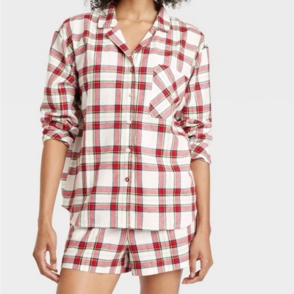 Auden Multicolor Plaid Long Sleeve Pajama Top with Matching Shorts